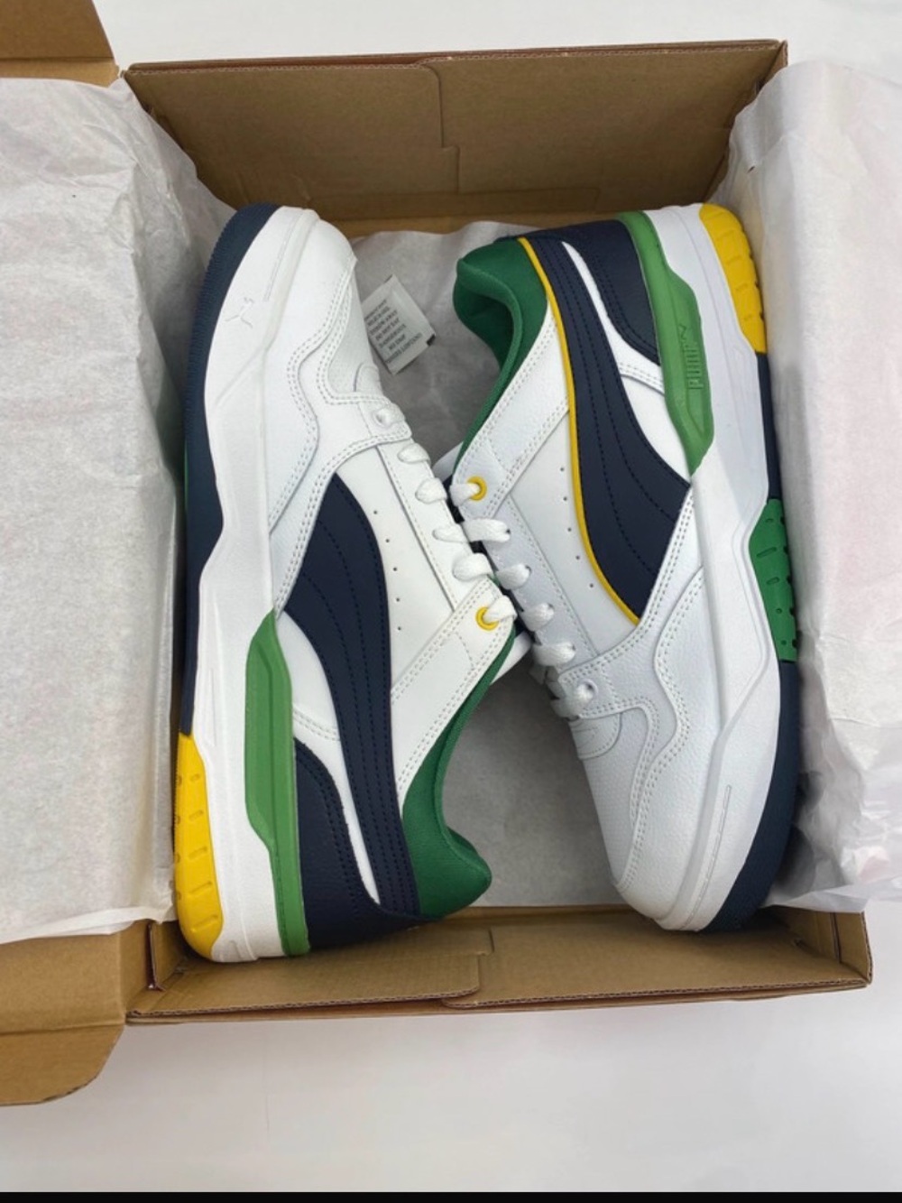Puma White Navy Green Yellow Low-Top Sneakers